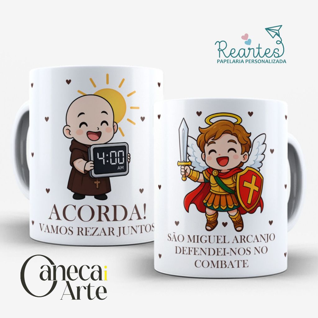 Caneca Xícara Frei Gilson Acorda Vamos Rezar Católica personalizada com nome são miguel