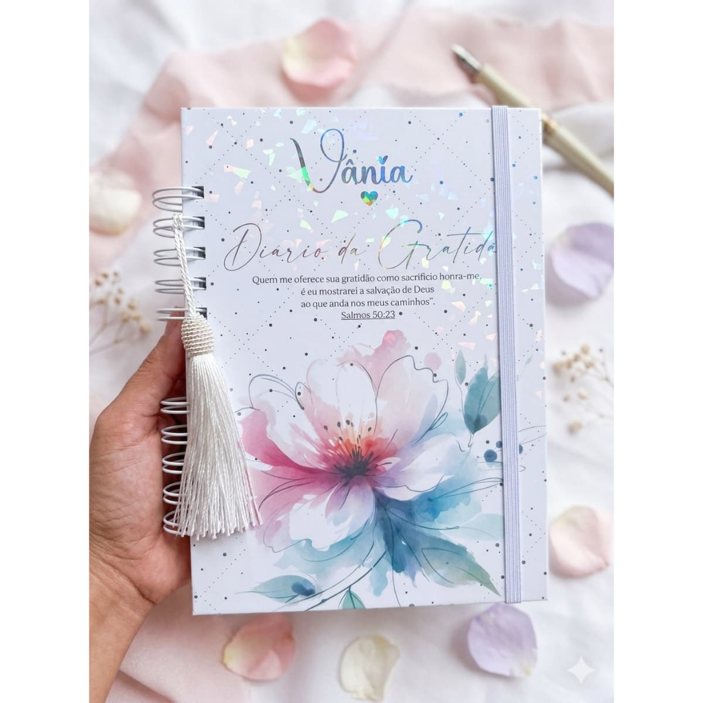 Imagem KIT DIÁRIO DA GRATIDÃO DECLICADO FLORAL PERSONALIZADO COM NOME + BLOQUINHO DE ANOTAÇÕES