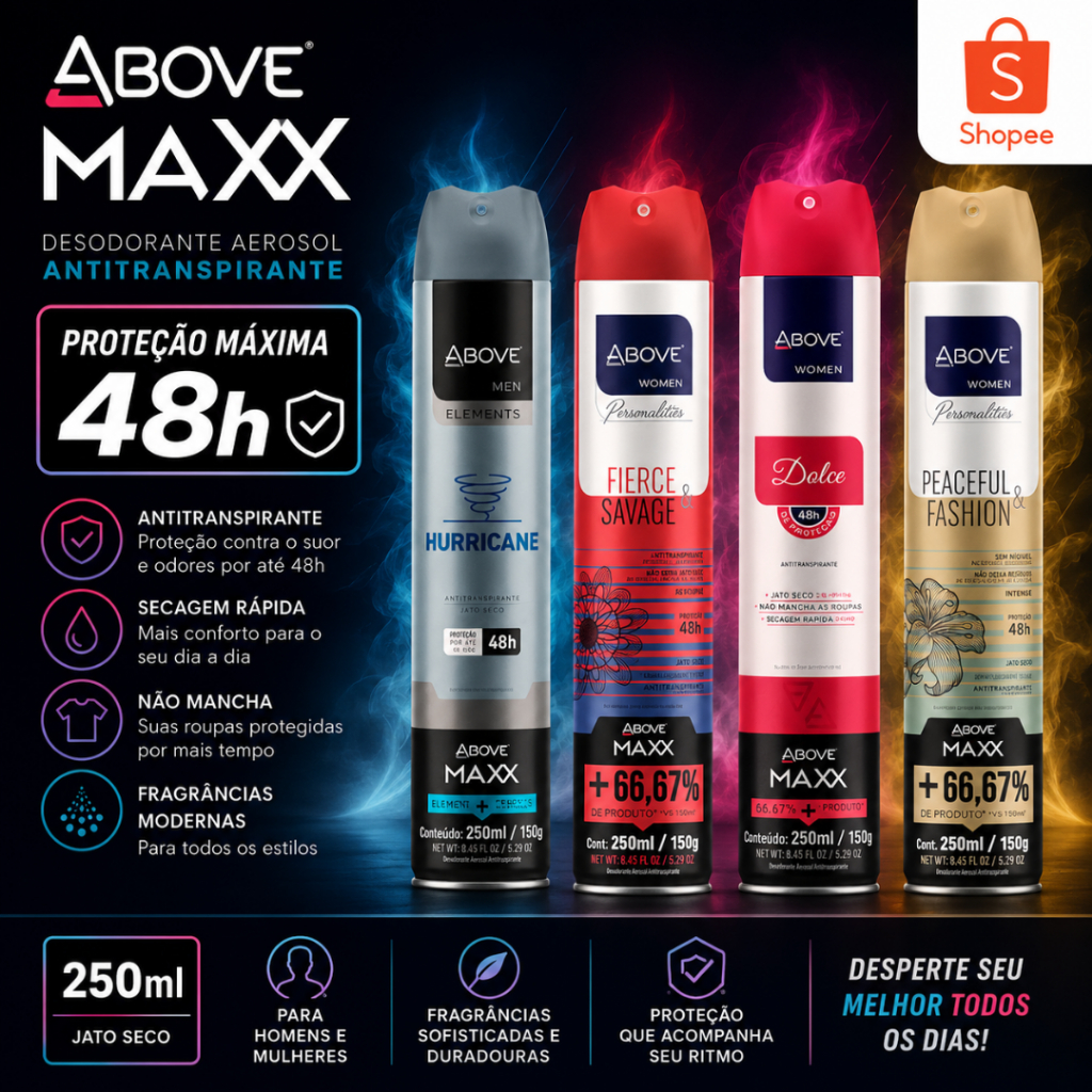 Kit 03un Tubão Desodorante Aerosol Antitranspirante Above Maxx 250ml
