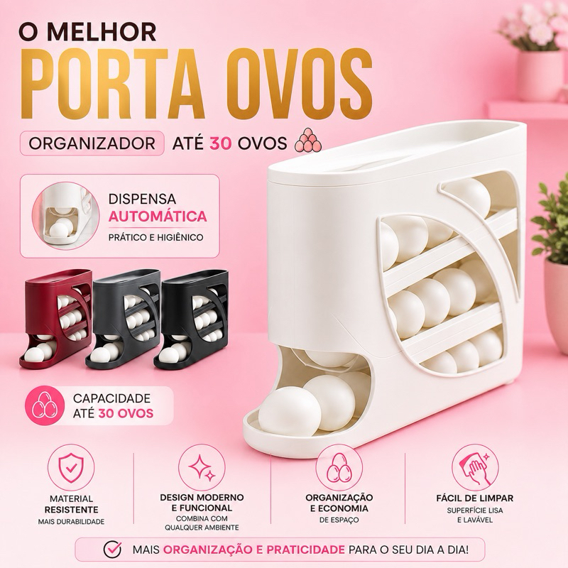 Porta ovos 4 andares em plastico para geladeira Organizador 30 ovo sistema rolante automatico