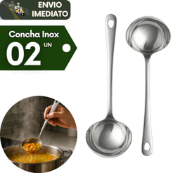 Kit 2 Conchas Para Servir Feijão Profissional Aço Inox Restaurante Hotel Buffet Lanchonete Cozinha
