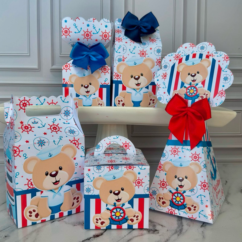 Kit Caixas Personalizadas Ursinho Marinheiro /festa/ aniversário/ mimo/personalizados/papelaria/lembrancinhas