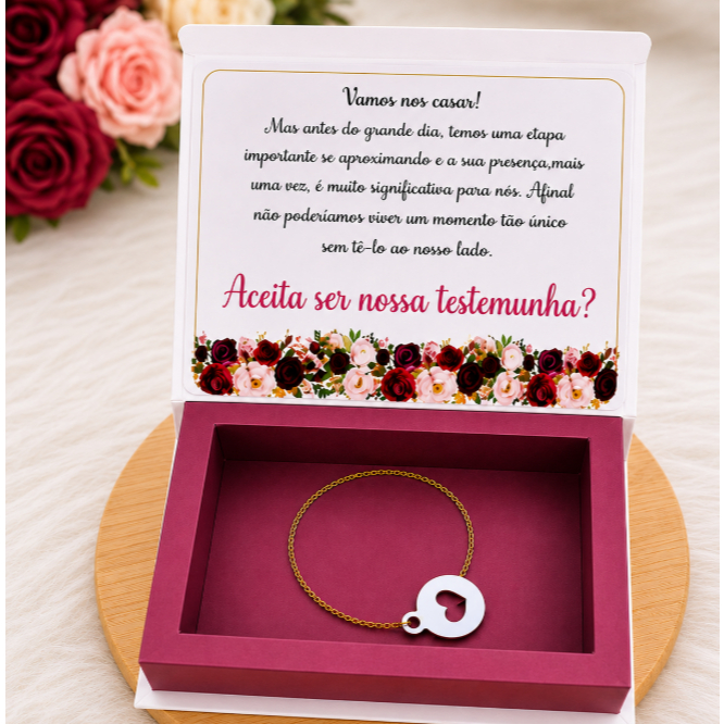 Caixa Convite Testemunha Casamento no Civil Porta Bombom Personalizado de luxo TAM 10,5x7,3x4cm - marsala