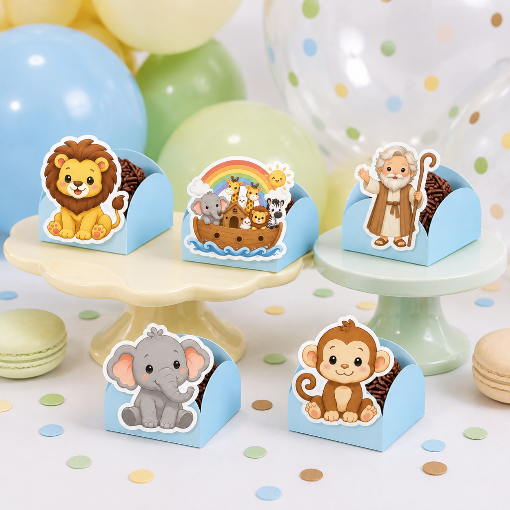 50 Forminhas para Doces + 50 Apliques Arca de Noé – Decoração Festa