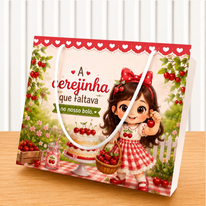 Sacolinha G cerejinha, sacolinha Personalizada para Festa Infantil cerejinha do bolo, sacolinha cerejinha