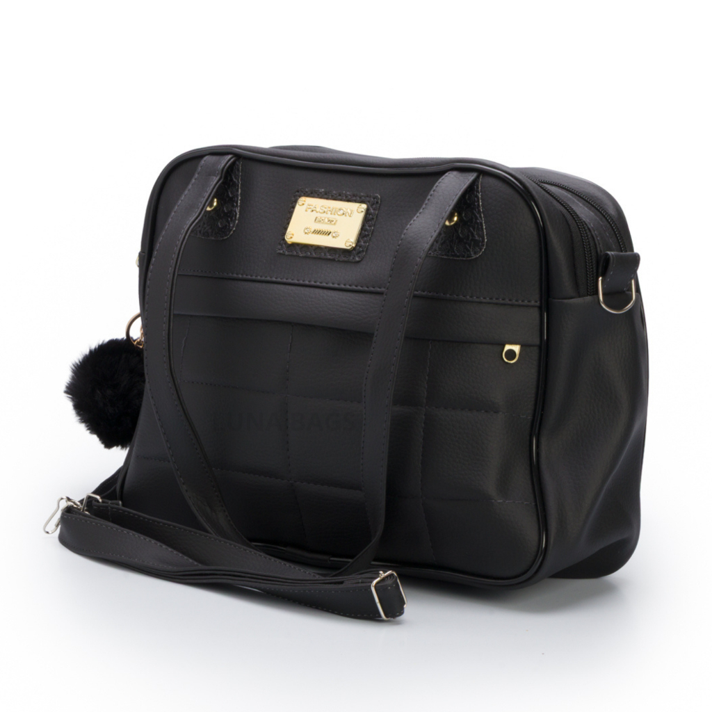 Bolsa Feminina Media 2 Divisorias Com Alça Extra Transversal Regulavel + Chaveiro Pompom Luxo