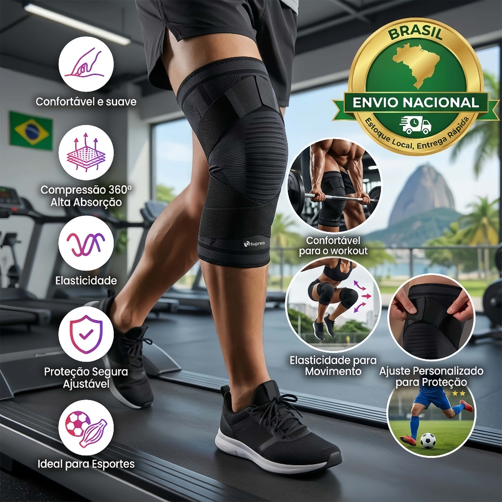 Joelheira Ortopédica Compressão 360º Ajustável Proteção Academia Crossfit Musculação