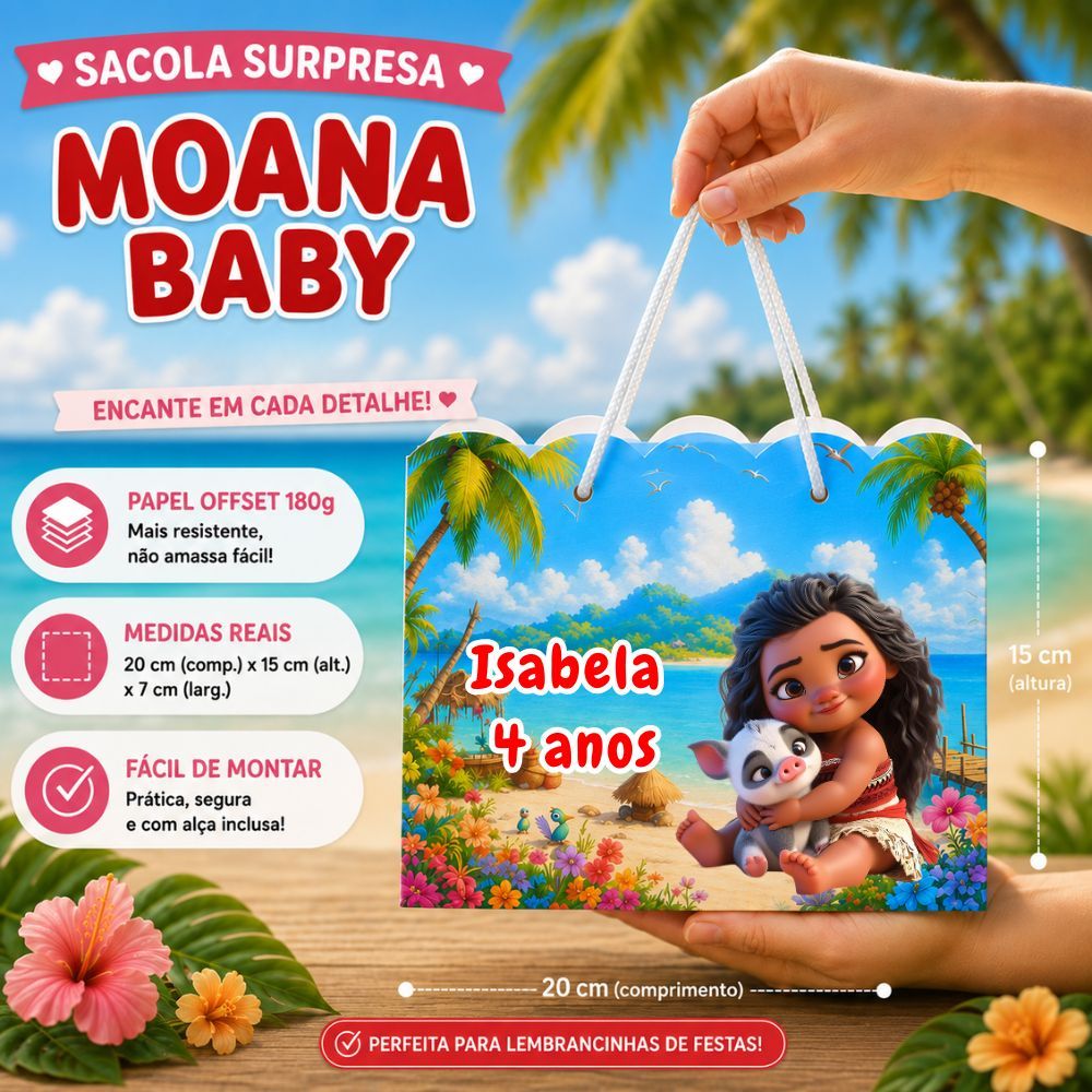 Sacolinha Personalizada Surpresa Moana Baby (20x15x7cm)   Lembrancinhas de Aniversário - PEGUE E MONTE