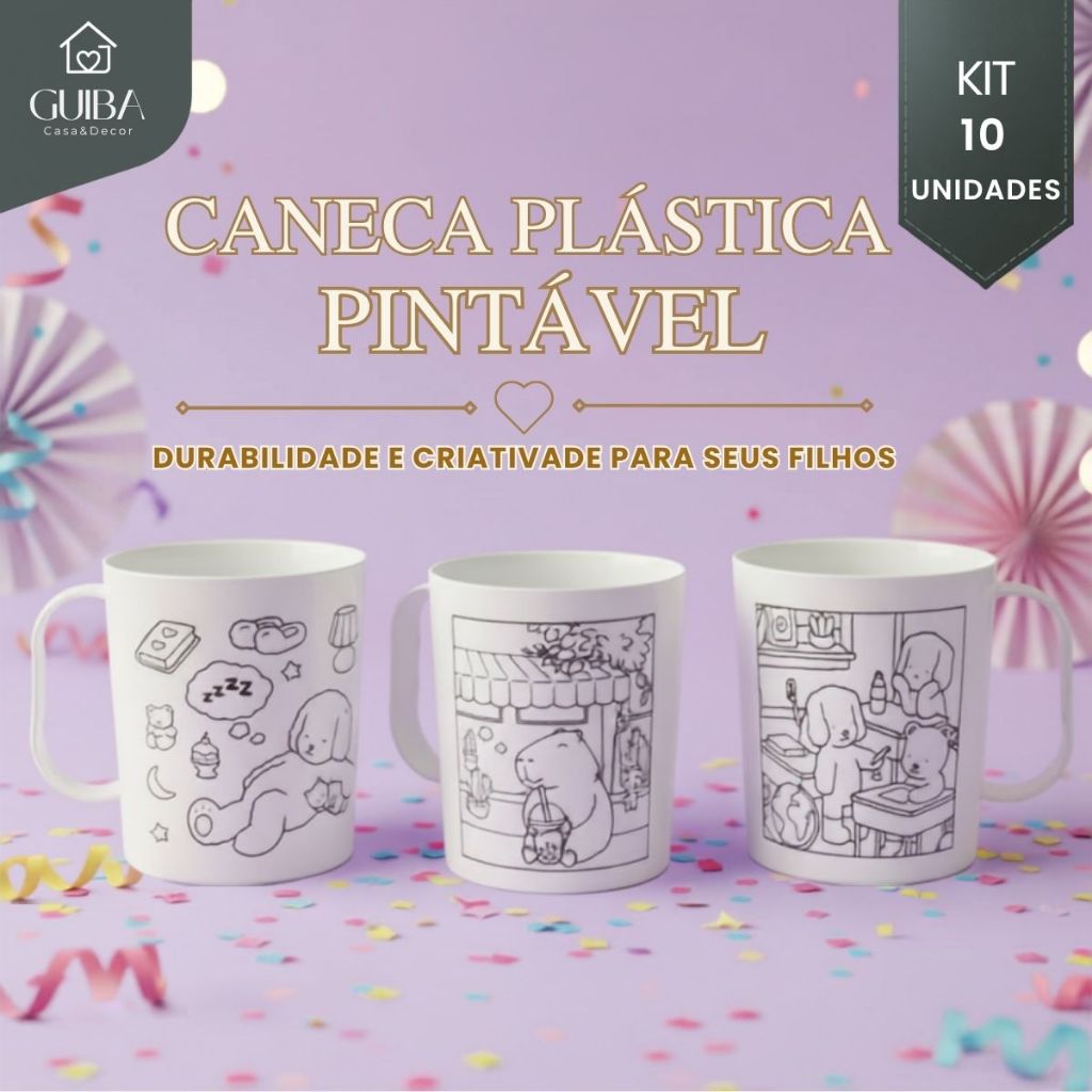 Kit 10 Caneca Infantil para Colorir Volta às Aulas Canetinhas Laváveis Educativa Interativa Brinde Lembrancinha