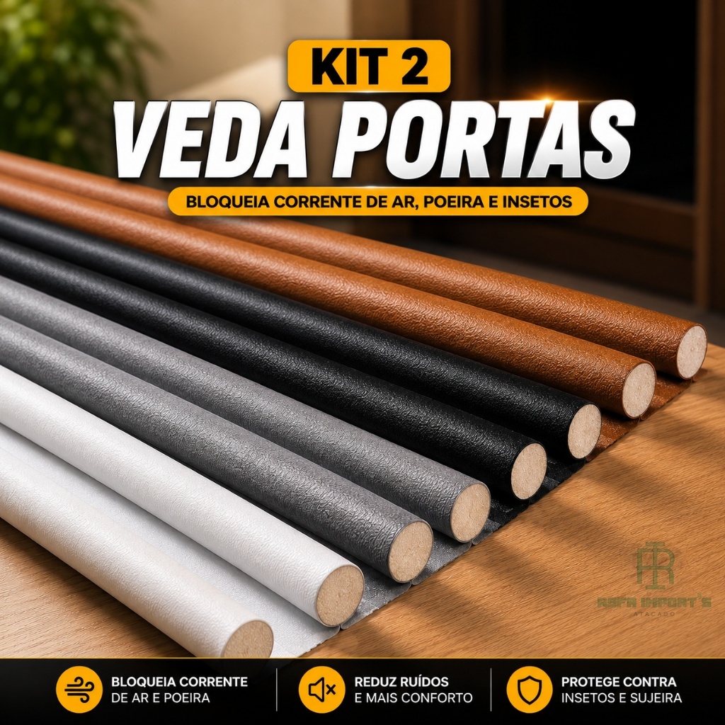 Kit 2 Veda Porta Proteção Protetor de Porta Rolinho Impermeável Duplo 80cm Comprimento Ajustavel