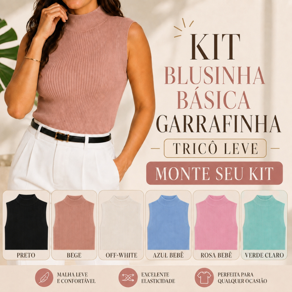 KIT 2,3,4,5 Básica Blusa Regatinha Feminina Canelada Estilosa Confortável Roupas Femininas Tendência Verão