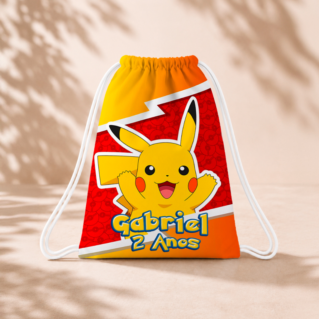 10 Mochila Personalizada Infantil 18x26 Sacolinhas Surpresa Festa Aniversário Lembrancinha Pokémon Detetive Pikachu M1