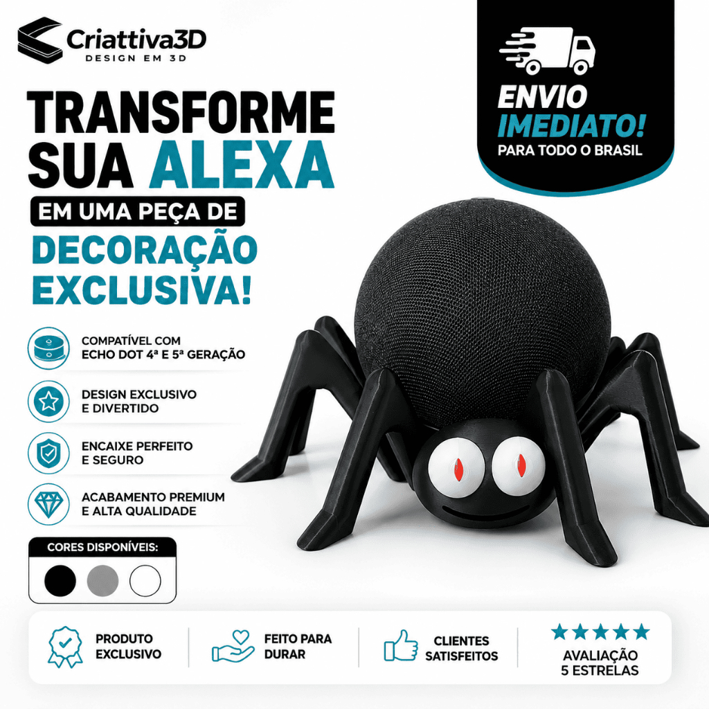 Suporte Aranha para Alexa Echo Dot 4a e 5a Geração | Decorativo Exclusivo com Encaixe Perfeito