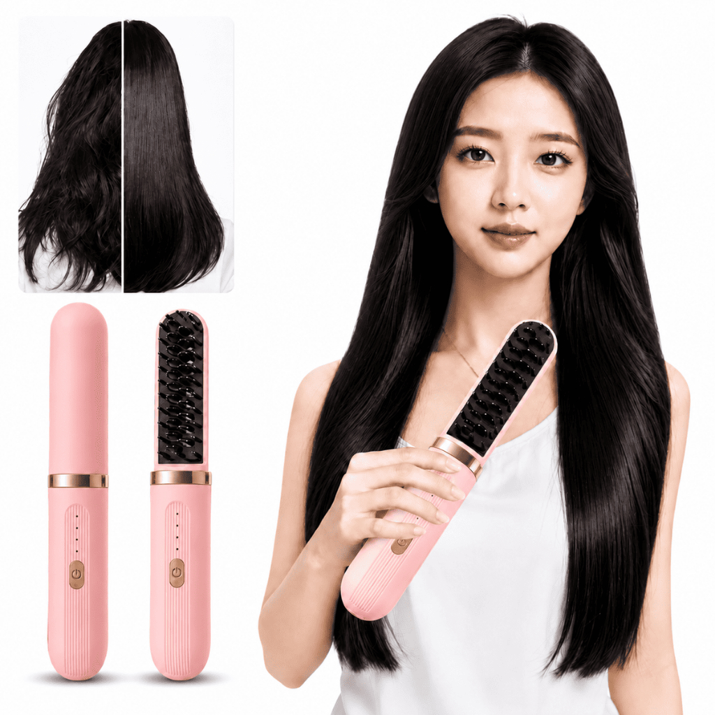 Mini Escova Alisadora Chapinha Sem Fio Portátil Recarregável Pente Elétrico Modelador Anti Frizz USB