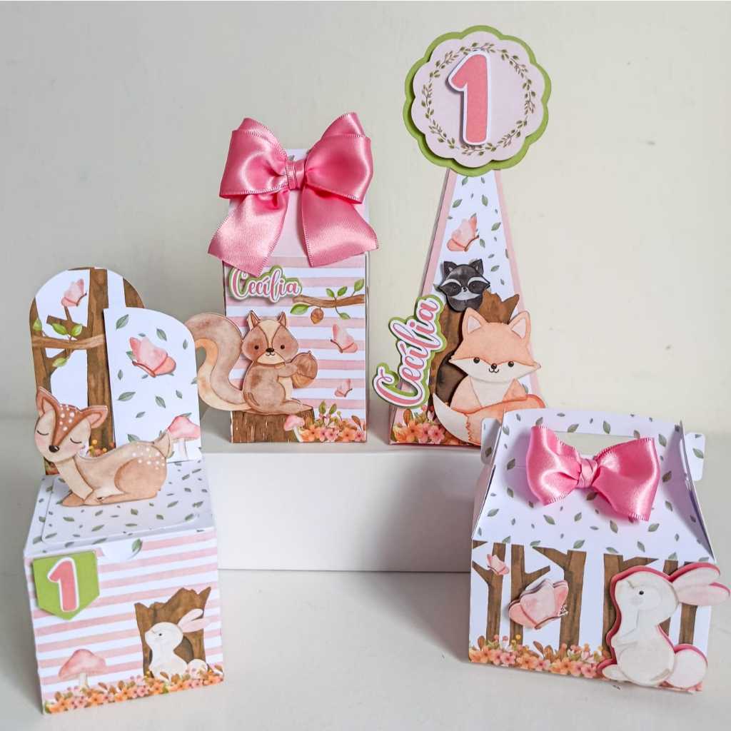 Kit Personalizado Tema Bosque | Personalizados Bosque Encantado | Lembrancinha Personalizada Bosque Rosa