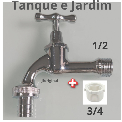 Torneira tanque e Jardim 1/2" e adaptador 3/4" longa Cromada e Dourada para Área Externa