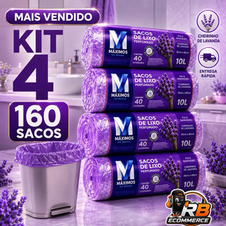 Saco de Lixo Perfumados Lavanda | KIT 4 ROLOS | 160 Sacos | Pia e Banheiro | 34x38cm | Neutraliza Odores