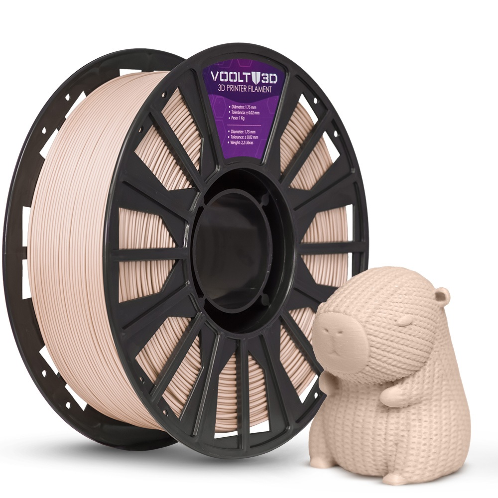 Filamento PLA Bege Caucasiano Velvet 1Kg 1,75mm Efeito Aveludado Impressora 3D FDM Voolt3D Oficial