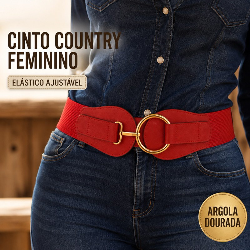 Cinto Country Feminino Emagrecimento Plus Size Largo com Argola Dourada Elástico Ajustável