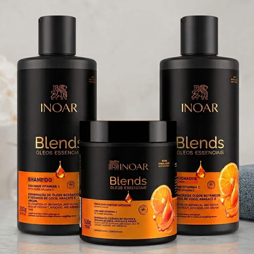 Kit Blends Shampoo e Condicionador 2x800ml + Creme de Pentear 500g Inoar - Óleos Essenciais Botânicos