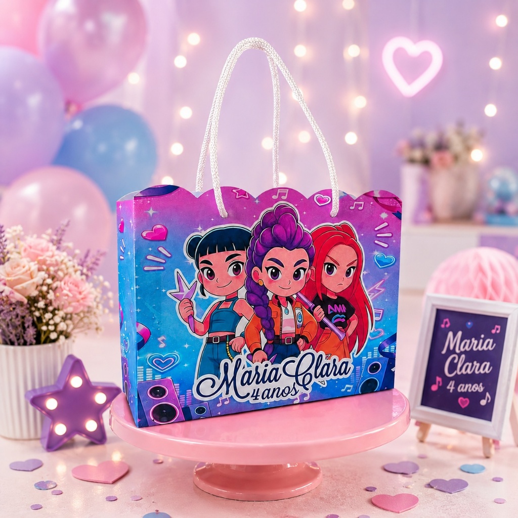 Kit Sacolinhas Personalizadas Guerreiras do k-pop com Alça 10 20  OU 30  Unidades Lembrancinha Festa Infantil