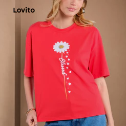 Lovito Camiseta Casual Feminina Estampa Blessed TSB16381668