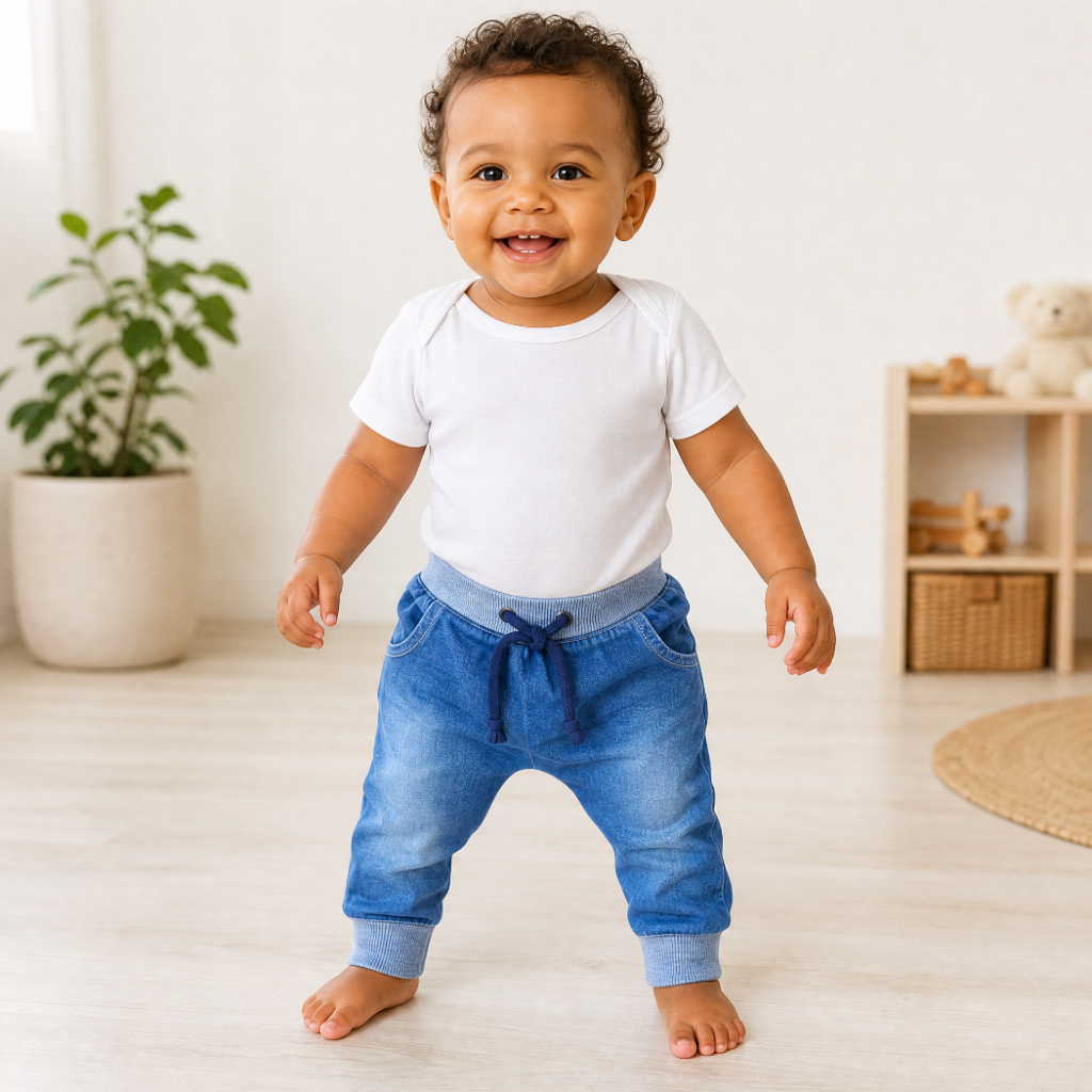Calça Jeans Bebê e Infantil Menino com Bolsos e Punho Marmorizada Fashionista Natal Ano Novo Festas
