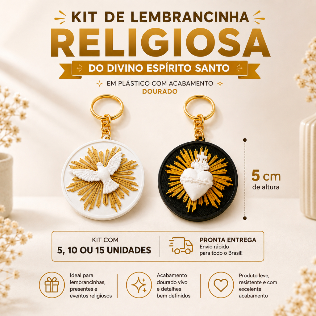 Kit Chaveiro Religioso Católico Ostensório Sagrado Coração Espírito Santo Lembrancinha