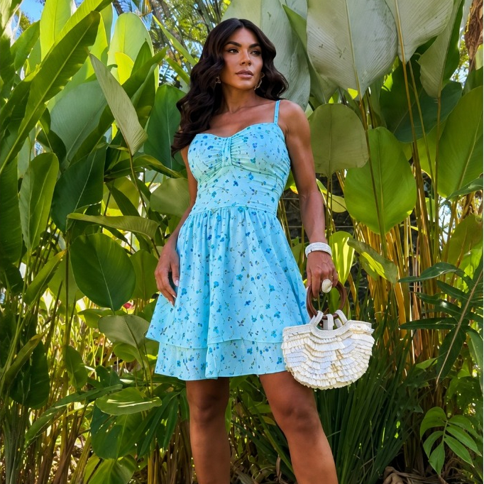 Vestido Feminino Curto Floral de Alcinha Rodado Soltinho Estampado Verão