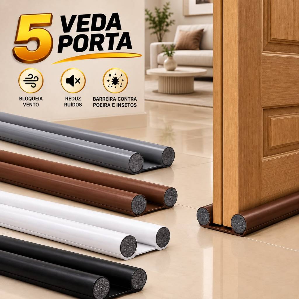 Kits 5/2 Veda Porta Batente Ajustavel Protetor de 80cm Rolinho Impermeável Vedação Total