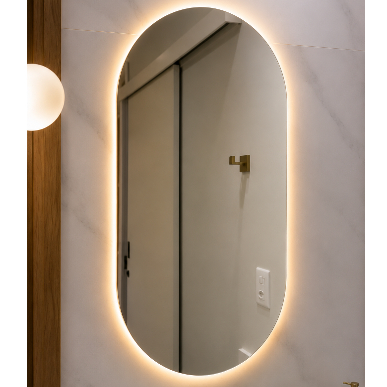 Espelho Oval Decorativo com LED ou sem LED Vidro Lapidado 40x50 e 80x50 para Banheiro Quarto Sala