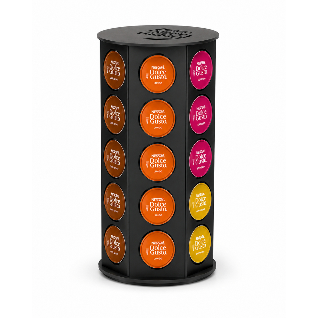 Porta Cápsulas Dolce Gusto Giratório MDF Preto Organizador 24 Cápsulas Café Cozinha Bancada Suporte