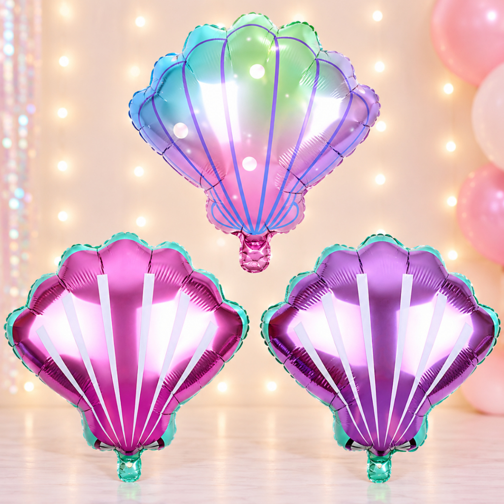 Kit 3 Balão Metalizado Concha 45cm Festa Decoração Sereia Fundo do Mar