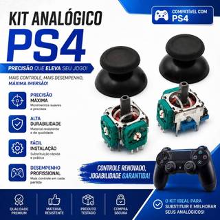 Kit 2 Analógicos 3D + 2 Capas Grips Compatível Controle PS4 Dualshock 4 Playstation 4 Reparo Drift