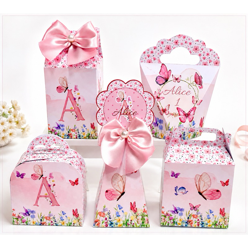 Kit Caixinhas Personalizadas Jardim das Borboletas | Lembrancinhas de Aniversário | Kit Festa Personalizado