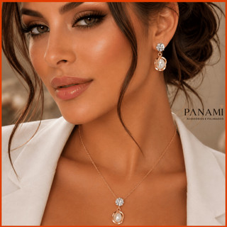 Colar e Brinco Feminino com Pérola Gota e Ponto de Luz Conjunto Dourado Rosé Delicado Elegante para Presente