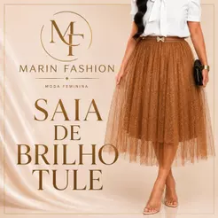 Saia Tule Cristal Midi de Brilho Glitter forrada Moda evangélica Fardamento Festividade Congresso