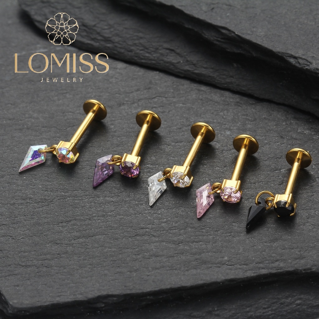 LOMISS Piercing Labret Helix Tragus Conch Redondo 100% Titânio G23 Com Pingente Zircônia · foto 2