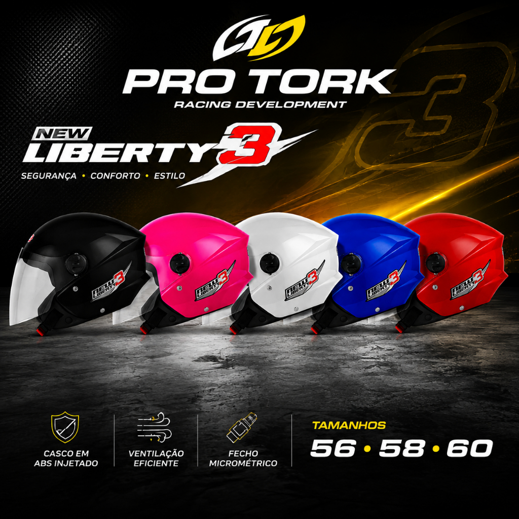 Capacete Motoboy PRO TORK NEW Liberty Three Aberto MOTOTAXI