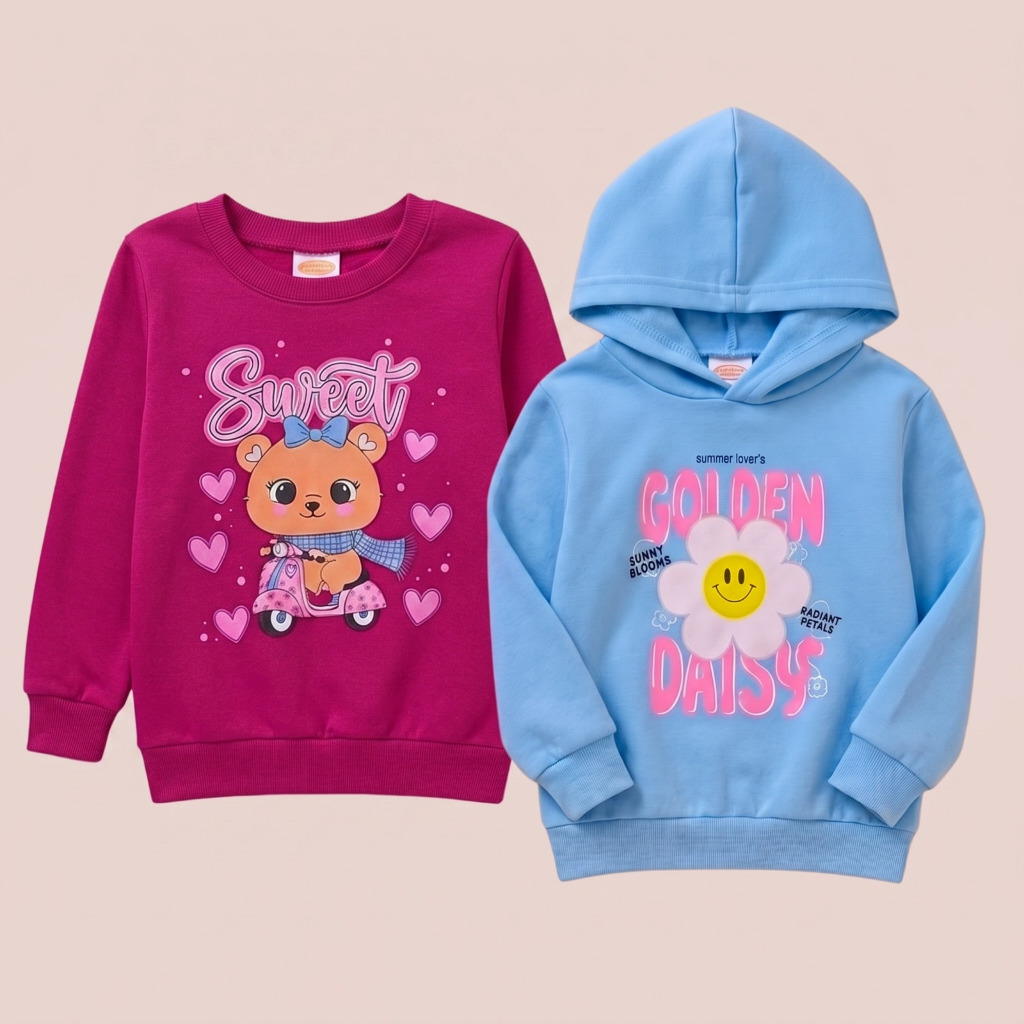 Kit 2  Blusa de Moletom Infantil Menina Feminina Infanto juvenil Flanelada Quentinha Inverno  do 1 ao 16