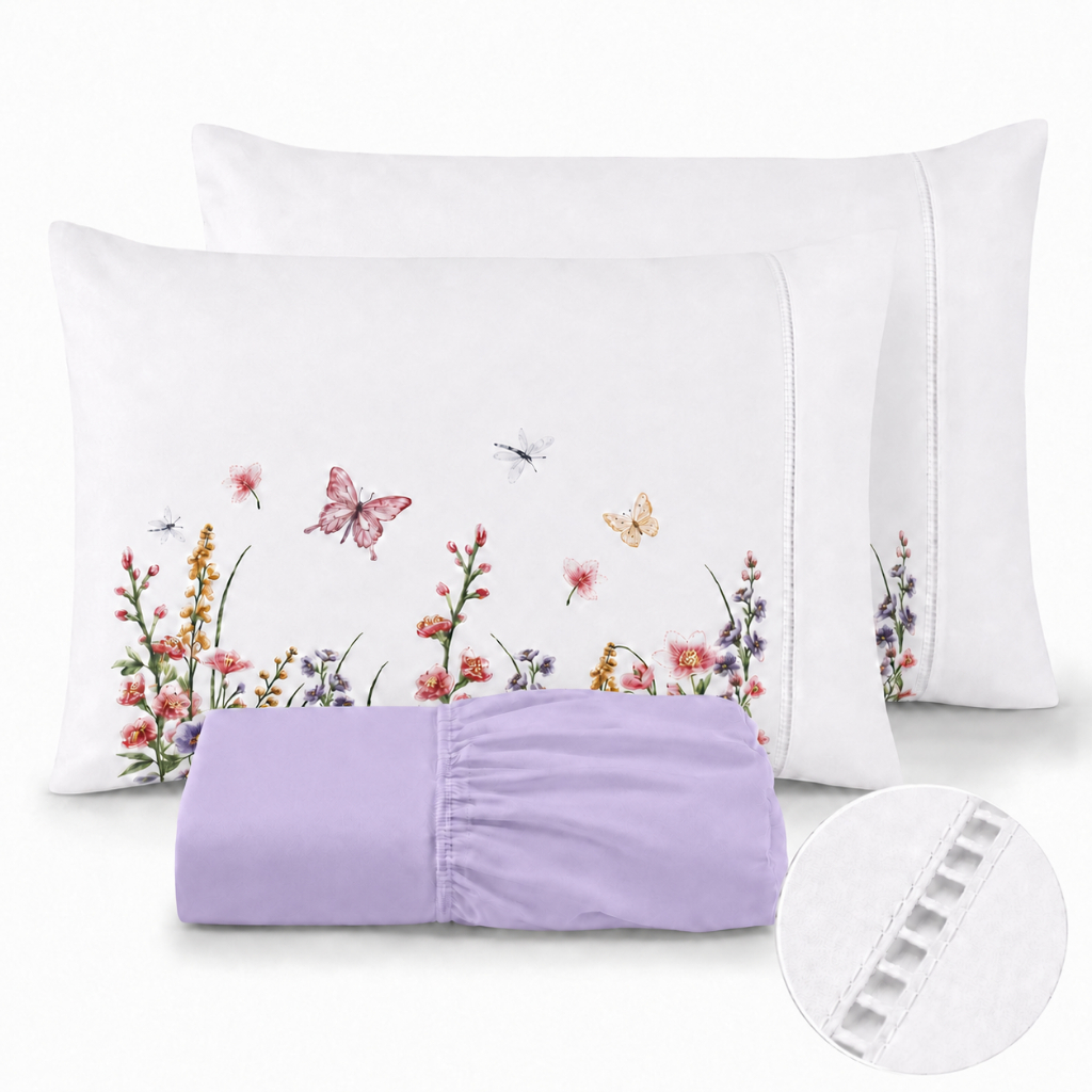 Jogo de Lençol 400 Fios Micropercal Ponto Palito Estampado Solteiro Casal Queen – 2 e 3 Peças