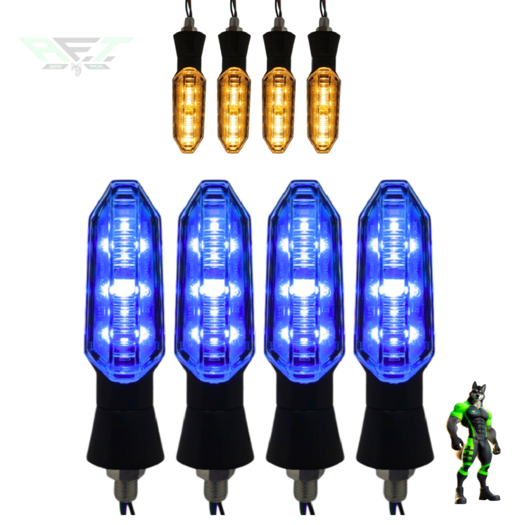 2 Pares de Pisca Sequencial 4 UNIDADES Parafuso Led com Drl Azul Cg HONDA/YAMAHA