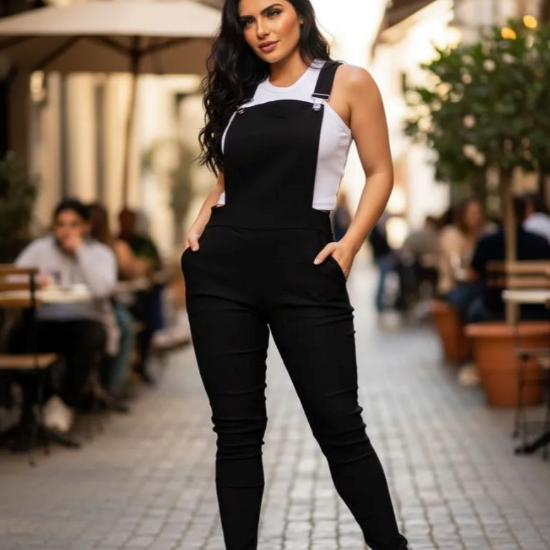 Macacão Feminino Jardineira Longo Feminino Suspensório Moda Blogueira
