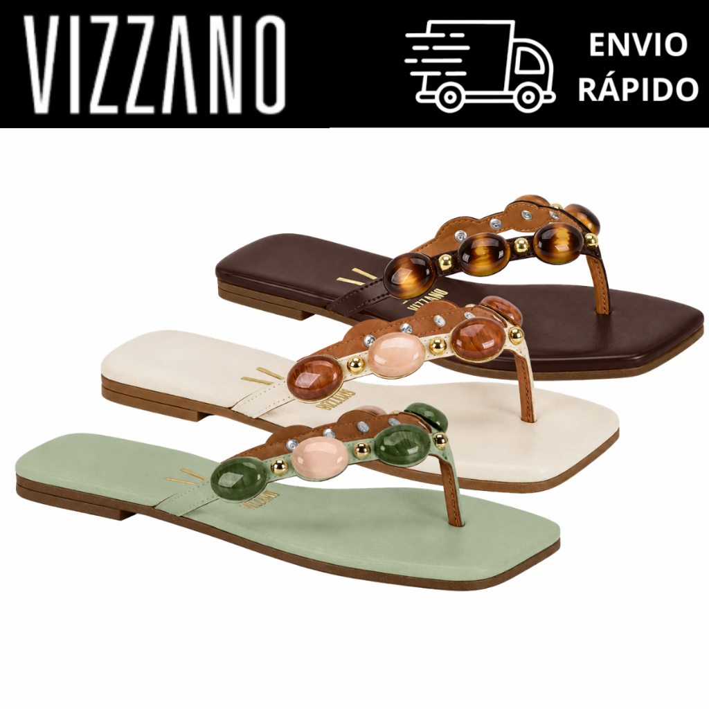 Rasteira Flat Vizzano Feminina Pedras Confortável Leve Elegante Casual Passeio Dia a Dia Original 6553.104