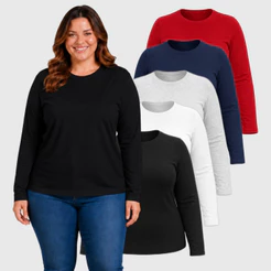 Blusa Manga Longa Plus Size Feminina Algodão Camisetas Confortaveis Manga Comprida Fafenix
