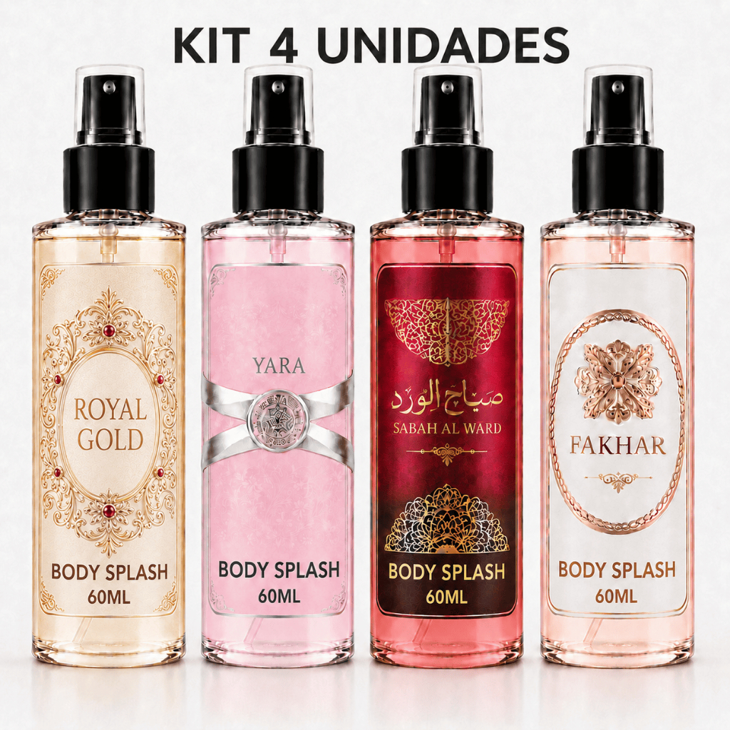 Body Splash Feminino 60ml Perfume Corporal Fragrância Árabe Doce e Floral kit 4