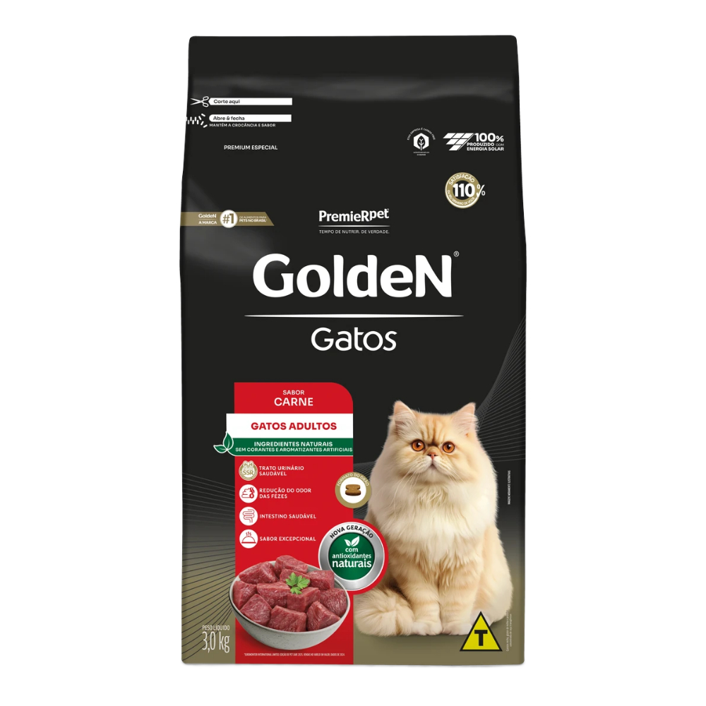 Ração pra Gatos Adultos Sabor Carne 3kg Golden