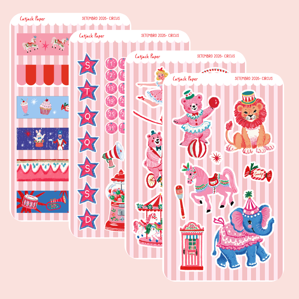 Kit de Adesivos Decorativos - Circus - Setembro 2026 - Planners & Journals - 4 Cartelas