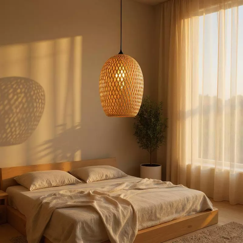 Conjunto de Luminárias Pendentes de Teto em Bambu Rattan Rustico — foto 5