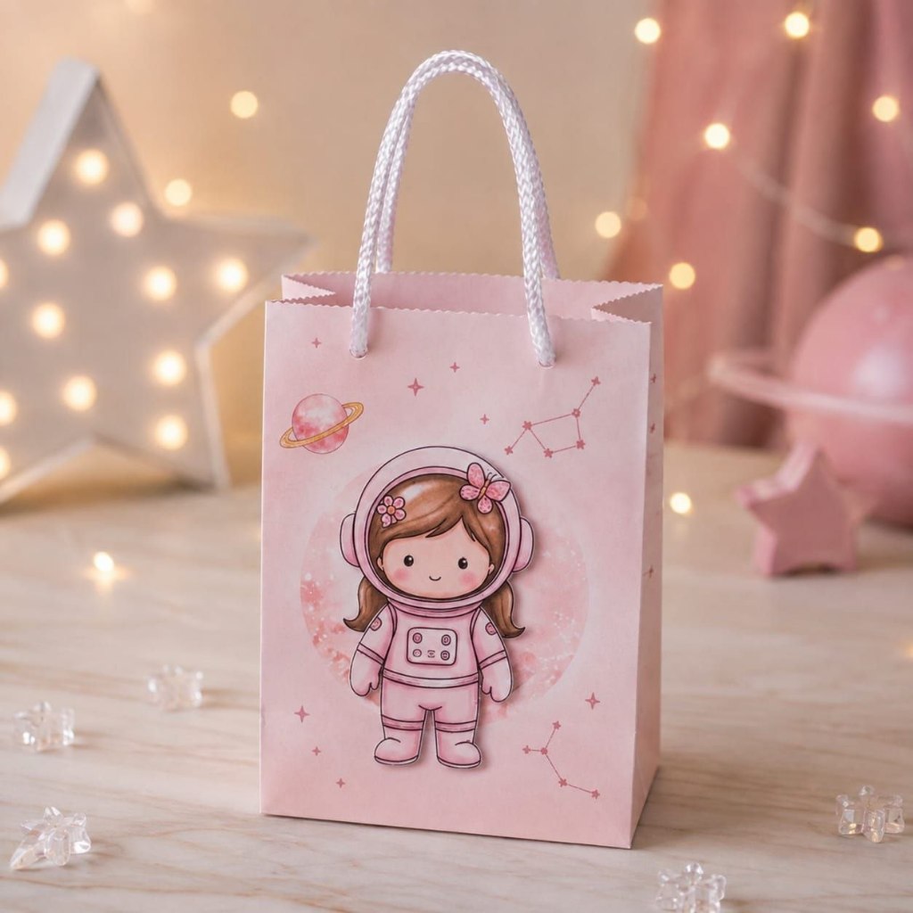 Sacola Personalizada ASTRONAUTA MENINA PEGUE E MONTE  Decoração Lembrancinhas  Aniversário Festa Infantil